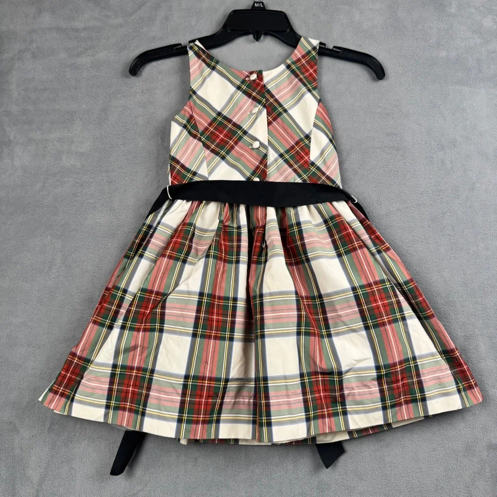 Polo Ralph‎ Lauren Girls Plaid Taffeta Holiday Dress Red Green Size 6 Sash Logo